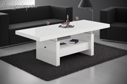 Design Couchtisch H-111 Weiß Hochglanz Schublade höhenverstellbar ausziehbar Tisch Wohnzimmertisch -