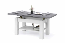 all4all Couchtisch Kaffetisch Wohnzimmertisch Astra mit Brett Höhenverstellbar Weiß Betonoptik Sonoma Eiche Matt Hochglanz 05 (BETONOPTIK + WEIß) - 1