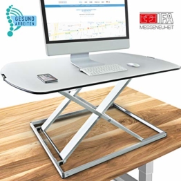 Deskfit 3in1 höhenverstellbarer Schreibtisch-Aufsatz 80cm, stufenlose Pneumatik Gasfeder, hochwertige Aluminium Sitz-Steh Workstation, stabile Doppel-X Konstruktion, Laptop-Tisch DF50 Monitorständer - 1