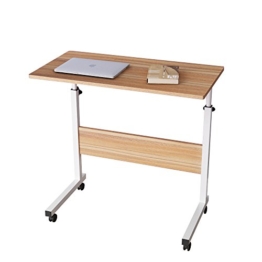 DlandHome 80 * 40cm Computertisch Schreibtisch Laptoptisch Beistelltisch mit Rollen höhenverstellbar, Laptop Notebook Ständer Tisch Frühstück Tablett für Bett, Sofa, Couch Eiche - 1