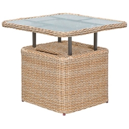 gartenmoebel-einkauf Loungetisch Veneto 72x72cm, Stahl + Polyrattan Natur, höhenverstellbar, Tischplatte Glas - 1