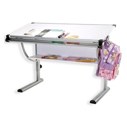 IDIMEX Kinderschreibtisch Schülerschreibtisch Cindy, höhenverstellbar und neigungsverstellbar, in weiß, stabiles Metallgestell - 1