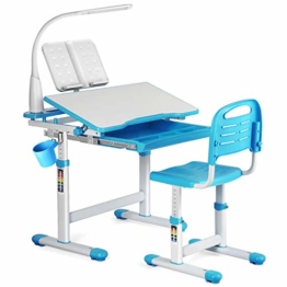 JOYLDIAS Kinderschreibtisch höhenverstellbar, Schülerschreibtisch Jugendschreibtisch mit Lampe, Schreibtisch Kinder mit Stuhl und Schublade inkl. kostenloser Kleineimer/Blau - 1
