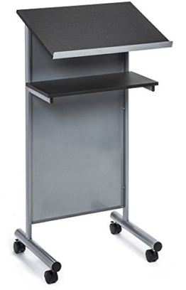 Rädern Rednerpult mit Ablage - silber/schwarz - Compact stehend Schreibtisch für Lesung - Laptop-Ständer / (MEHRWEG) - 1
