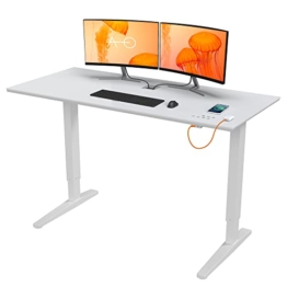 ATLASIO SHD+ Elektrisch höhenverstellbarer Schreibtisch 140x65 – Wireless Charger, Touch Pad, USB-A & USB-C, Ergonomischer Stehschreibtisch mit Kabelkanal & Timer, weiß - 1