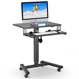 BONTEC Mobiler Schreibtisch mit 4 Rollen, Stehpult Höhenverstellbar 65×45cm Mobile Workstation, Laptoptisch mit Tastaturablage, Stehtisch für Wohnzimmer, Schlafzimmer - 1