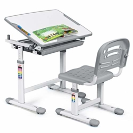 DREAMADE höhenverstellbarer Kinderschreibtisch, Schülerschreibtisch Jugendschreibtisch neigungsverstellbar, Schreibtisch Set für Kinder mit Stuhl und Schublade (Grau) - 1