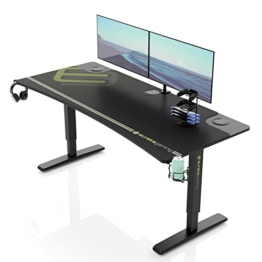 EUREKA ERGONOMIC Gaming Tisch 160 x 70 cm Höhenverstellbarer Schreibtisch,Großer manuell höhenverstellbarer Schreibtisch mit kostenlosem Mauspad,Controller-Ständer,Getränkehalter,Kopfhörerhake - 1