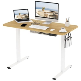 Flexispot Basic Plus Elektrisch Höhenverstellbarer Schreibtisch mit Ladebuchsen mit Tischplatte 2-Fach-Teleskop, Sitz- & Stehpult mit Memory-Steuerung (Ahorn) - 1