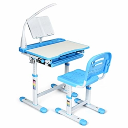 GIANTEX Kinderschreibtisch mit Stuhl, Kinderschreibtisch-Set mit Lampe & Buchständer, Kindertisch höhenverstellbar & neigungsverstellbar, Schülerschreibtisch Jugendschreibtisch Kinder (blau) - 1
