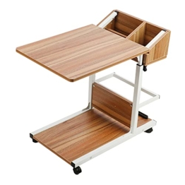 Höhenverstellbarer C-Tisch mit Rädern rollender Sofa-Beistelltisch mit Aufbewahrung mobiler Couchtisch für Wohnzimmer Schlafzimmer beweglicher Aufzugschreibtisch Kleiner Schreibtisch(Eichenfarbe) - 1