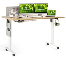 MAIDeSITe Höhenverstellbarer Schreibtisch (140 x 70 cm) Einfache Montage Schreibtisch Höhenverstellbar Elektrisch mit 4 Memory-Steuerung und Kabelmanagement und 360°Rollen Schreibtisch SN1 (Oak) - 1