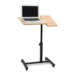 Relaxdays Laptoptisch höhenverstellbar, Laptopständer Holz, mit Rollen, drehbar, HxBxT: 95 x 60 x 40,5 cm, hellbraun - 1